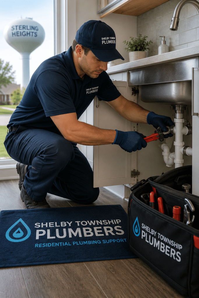 Residential plumbing support in Sterling Heights, Michigan for under-sink pipe repair