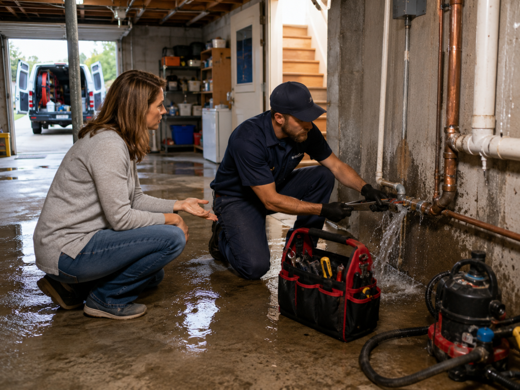Emergency plumber responding to a residential plumbing leak in Shelby Township Michigan.