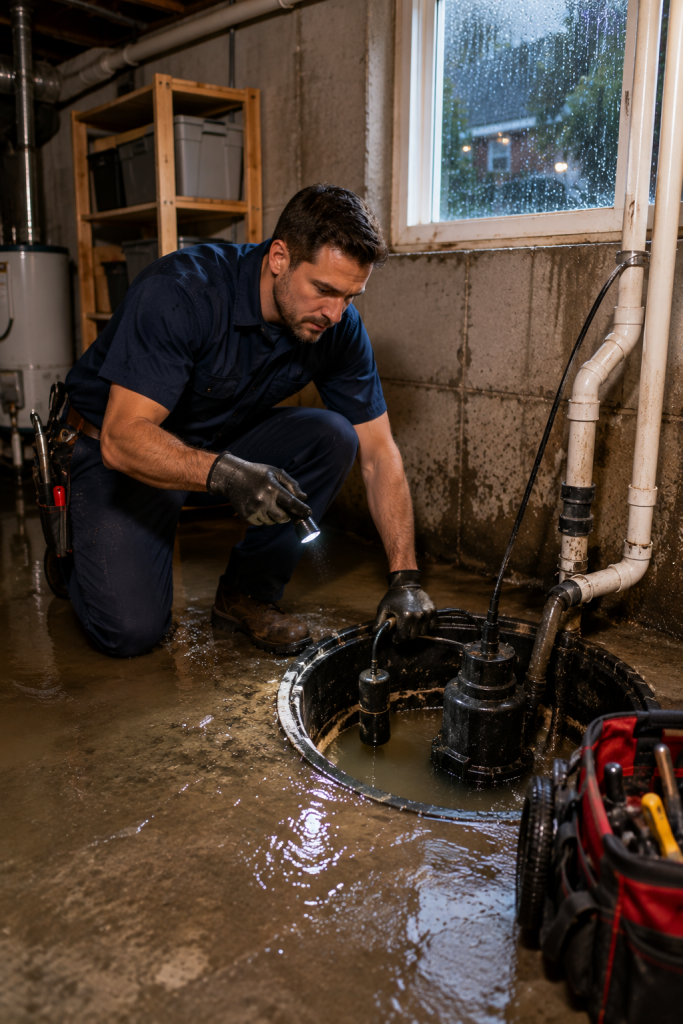 Emergency sump pump repair service for a homeowner in Shelby Township Michigan.