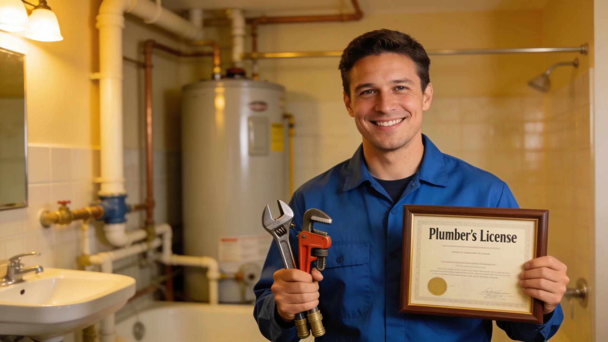 Licensed plumber showcasing credentials in a home environment, highlighting the importance of hiring professionals